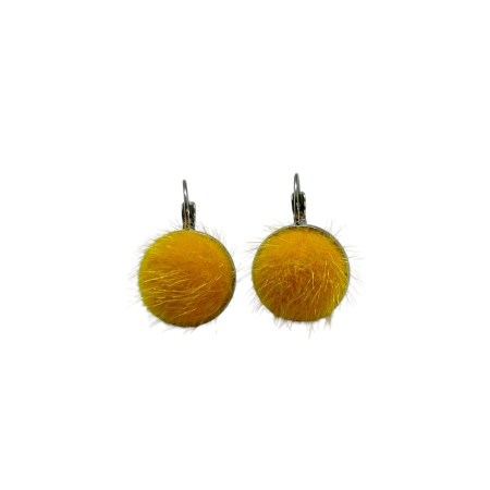 earrings steel silver fur mustard color